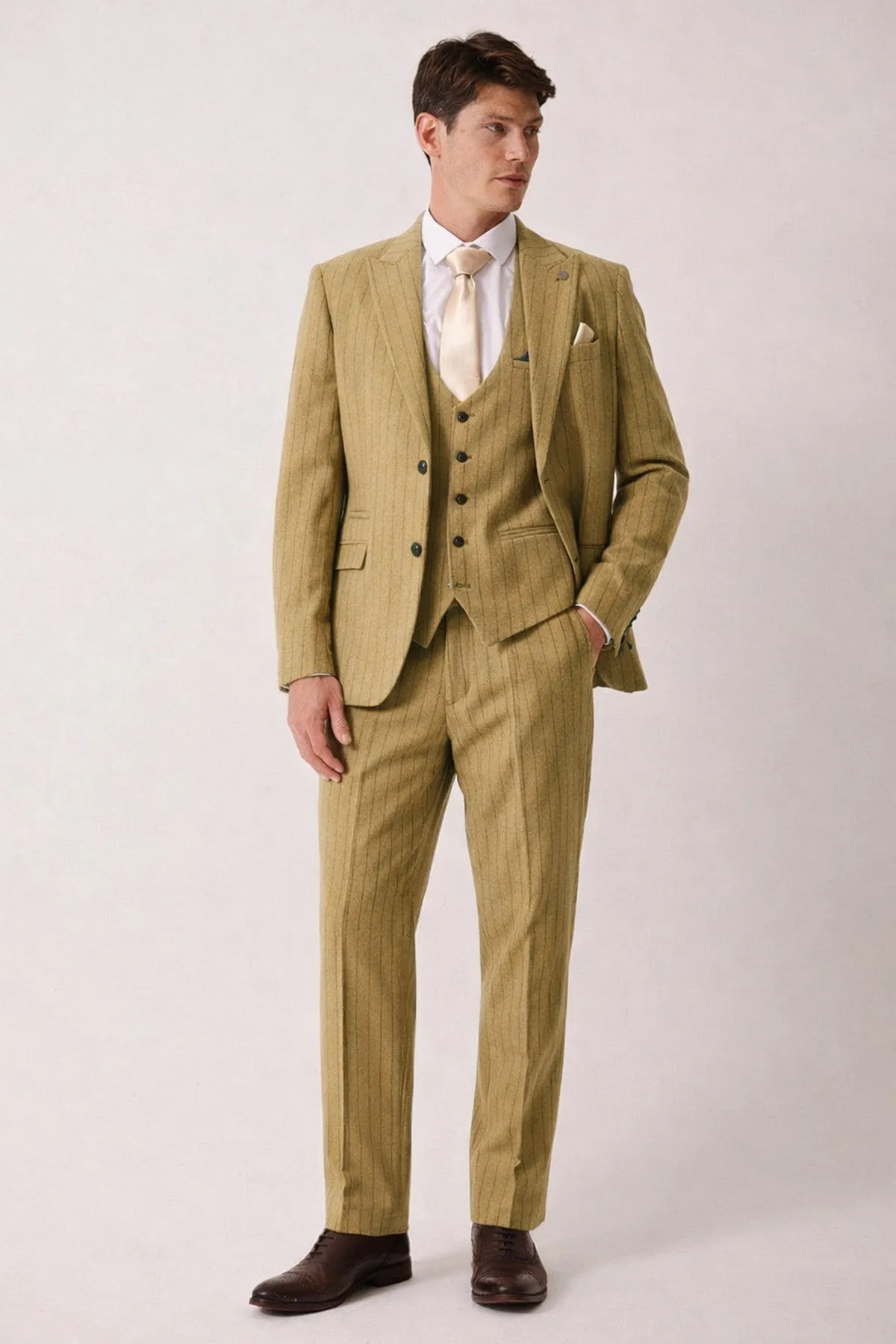 HANSON - Moss Tweed Pinstripe Three Piece Suit sold by Marc Darcy
