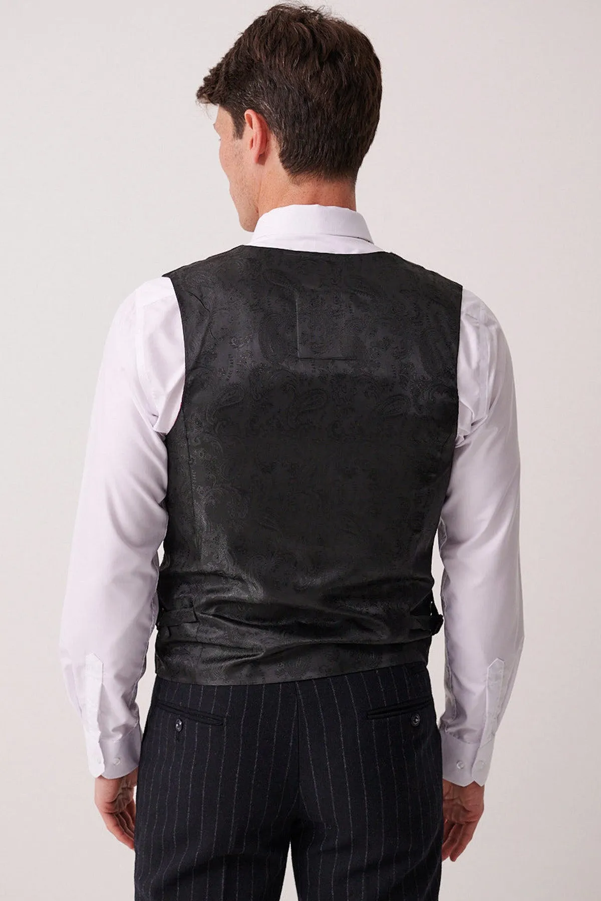 HANSON - Navy Tweed Pinstripe Waistcoat sold by Marc Darcy product image thumbnail 4