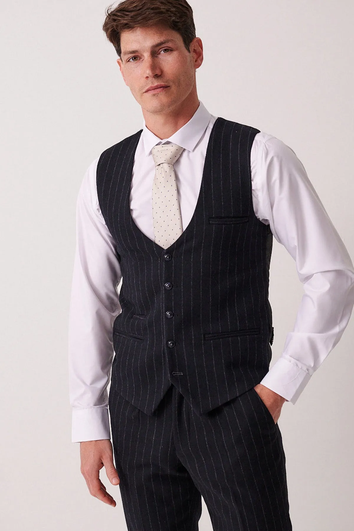 HANSON - Navy Tweed Pinstripe Waistcoat sold by Marc Darcy
