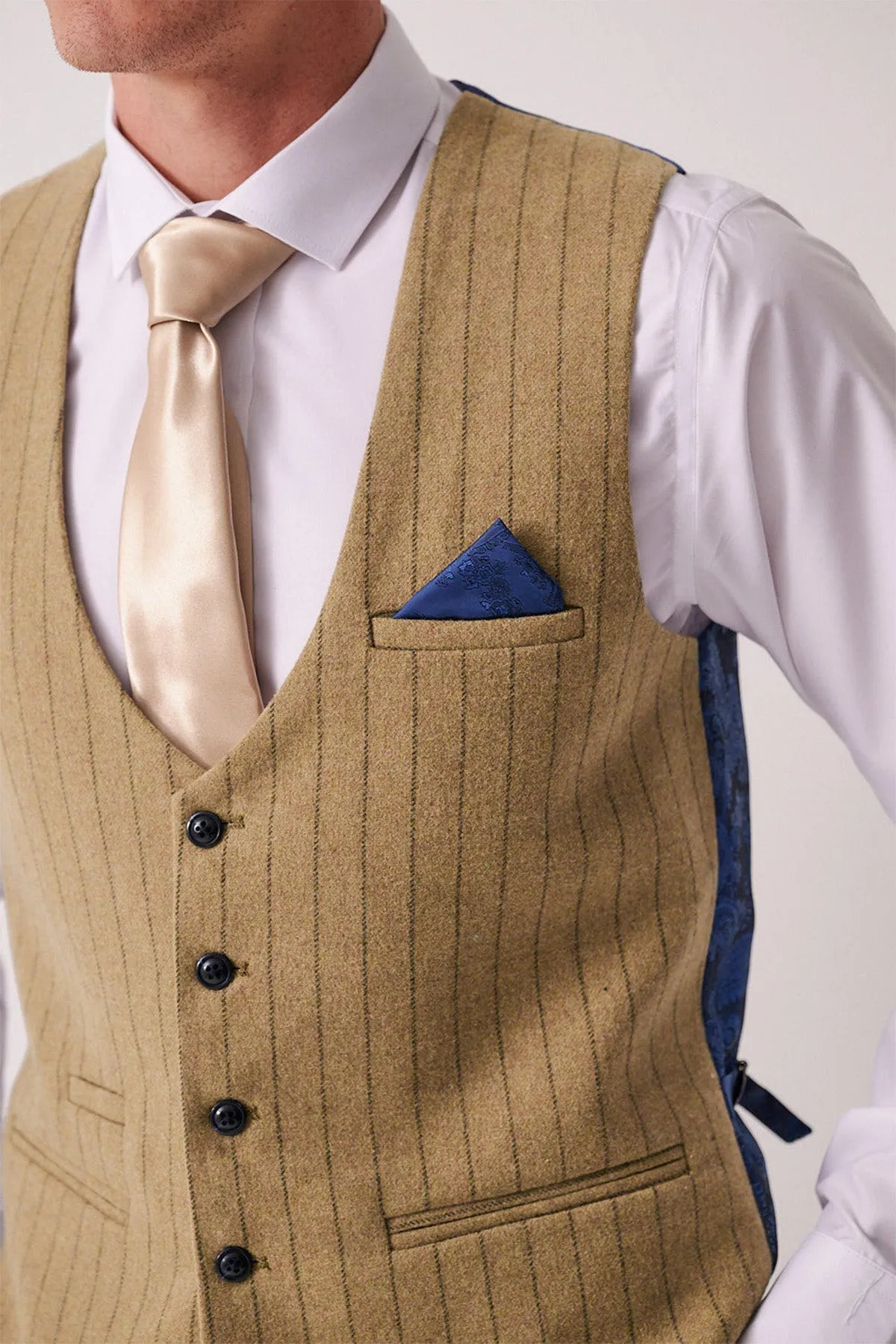 HANSON - Moss Tweed Pinstripe Waistcoat sold by Marc Darcy product image thumbnail 3