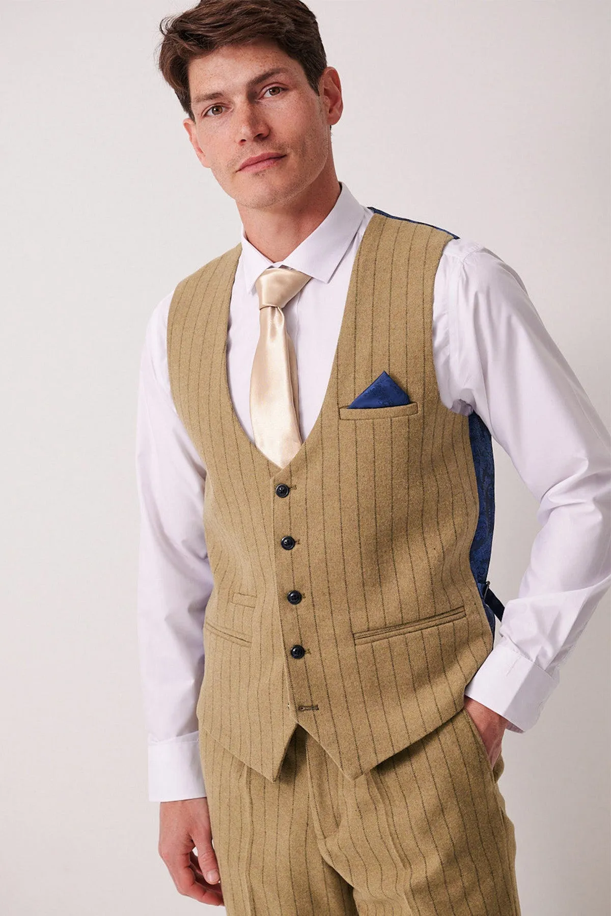 HANSON - Moss Tweed Pinstripe Waistcoat sold by Marc Darcy