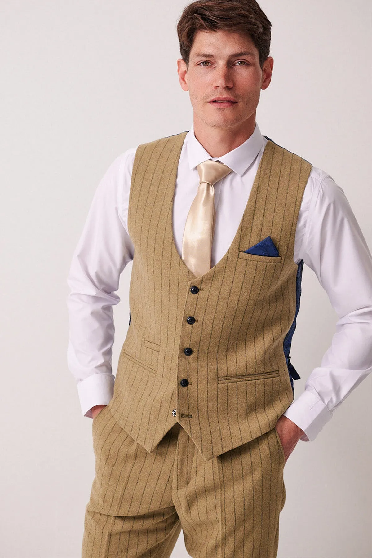 HANSON - Moss Tweed Pinstripe Waistcoat sold by Marc Darcy product image thumbnail 2