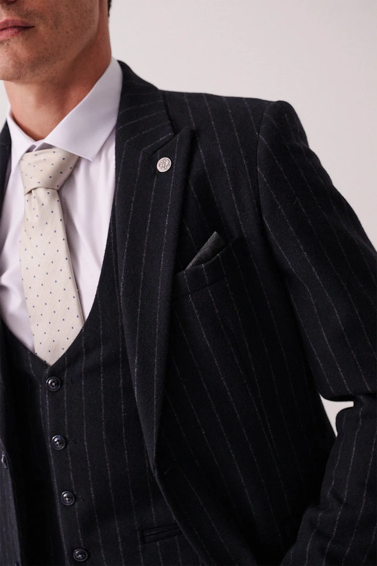 HANSON - Navy Tweed Pinstripe Blazer sold by Marc Darcy product image thumbnail 5