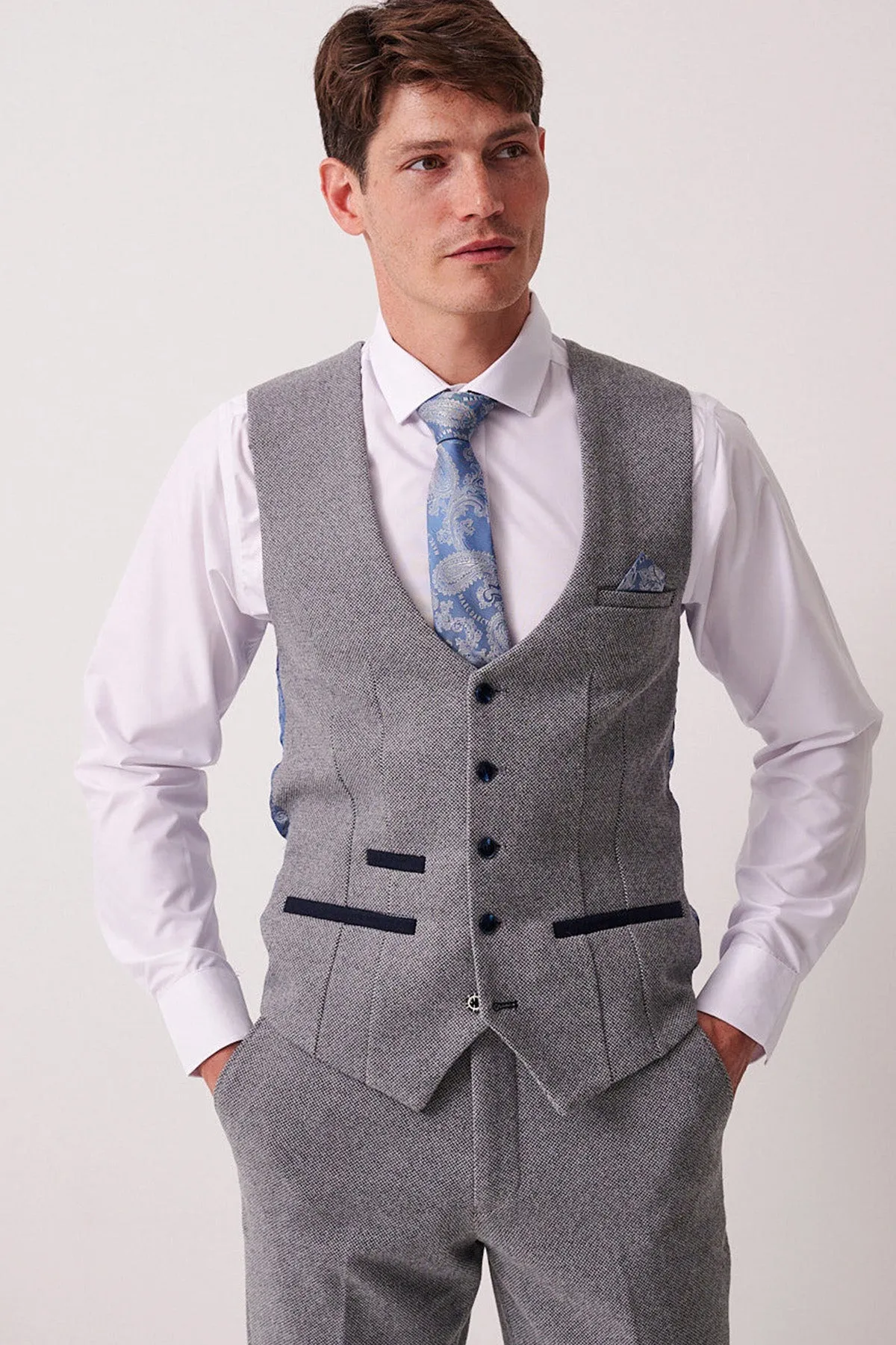 HAYDEN - Silver Blue Crossweave Waistcoat sold by Marc Darcy product image thumbnail 4
