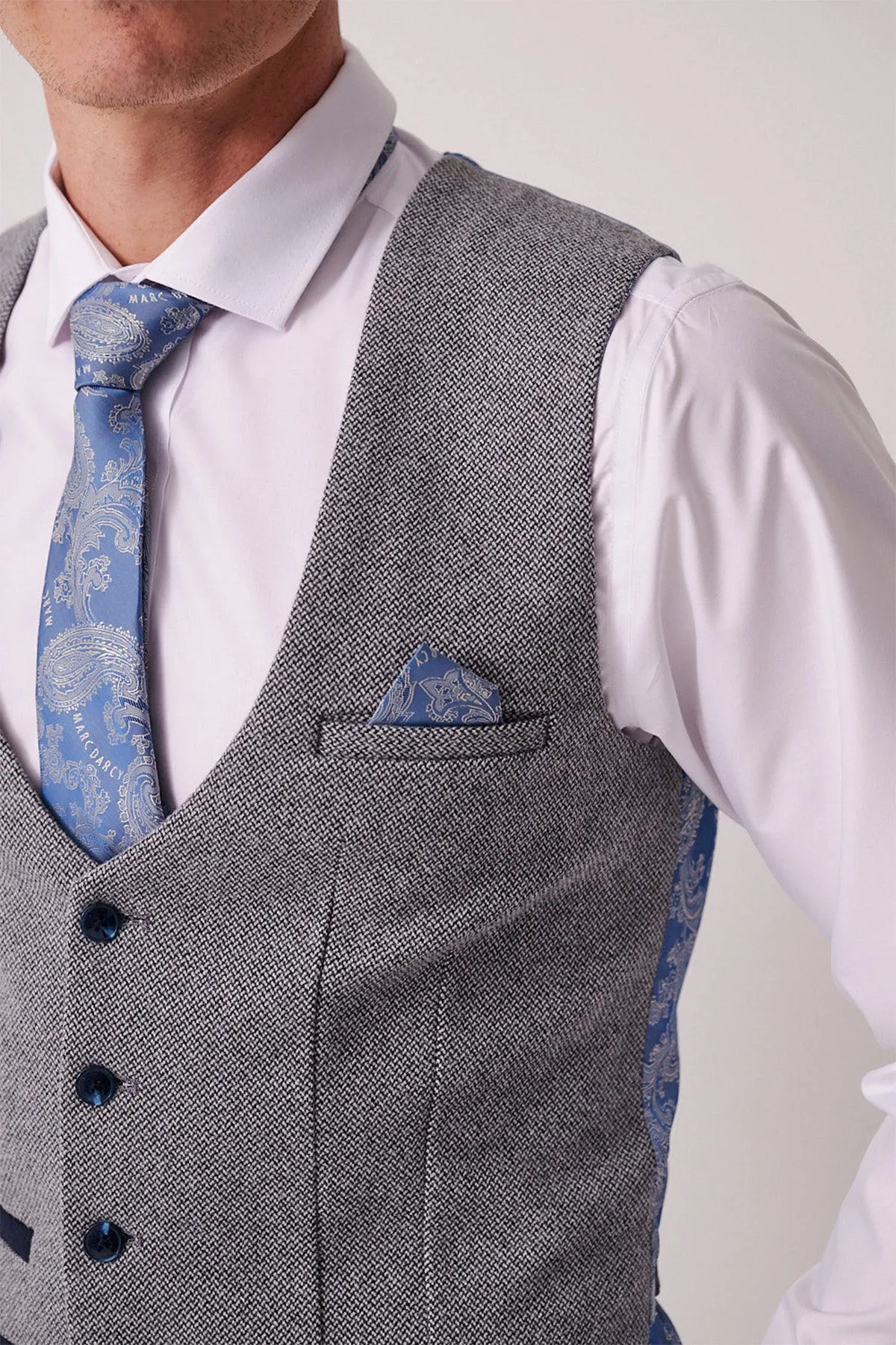 HAYDEN - Silver Blue Crossweave Waistcoat sold by Marc Darcy product image thumbnail 2