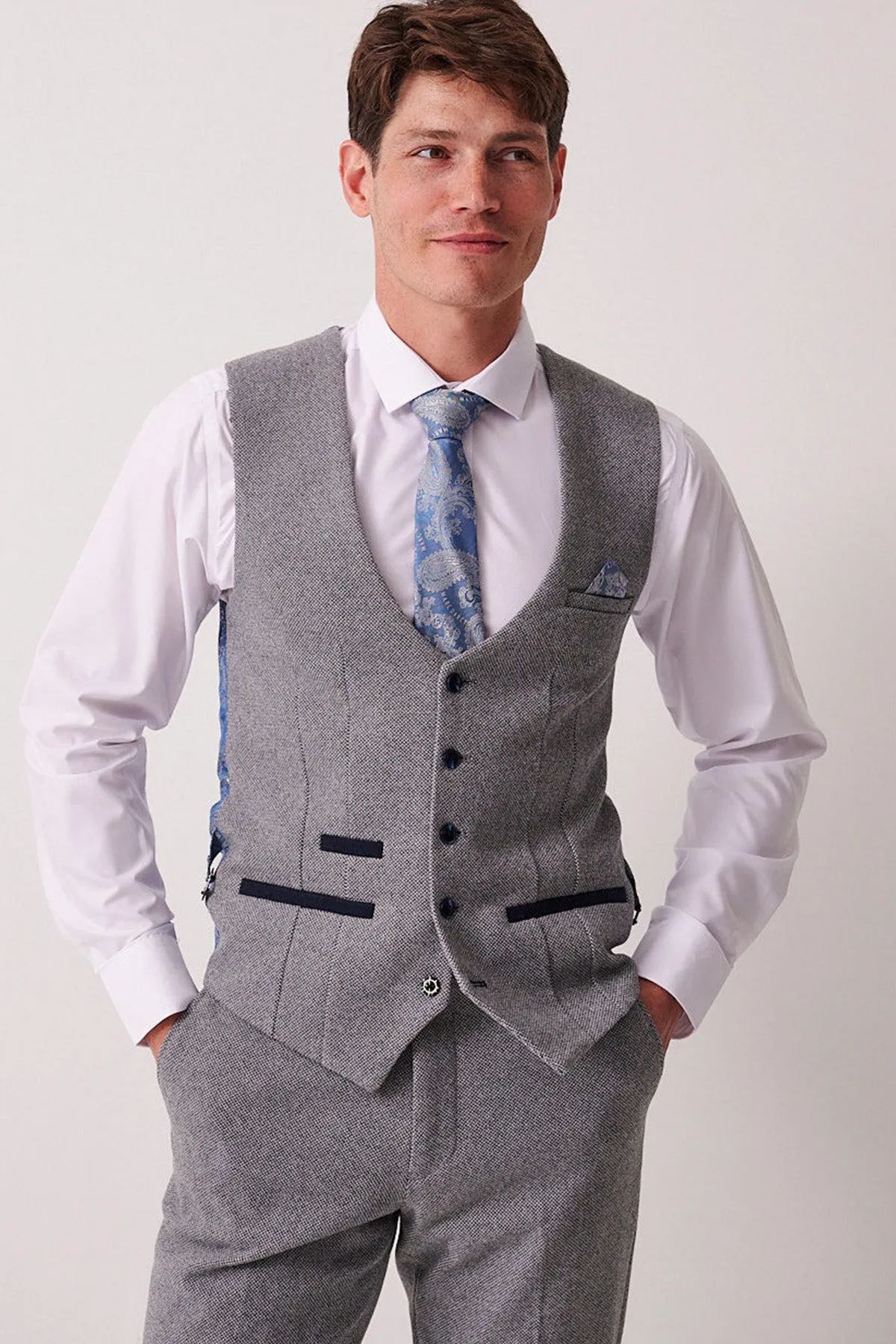 HAYDEN - Silver Blue Crossweave Waistcoat sold by Marc Darcy