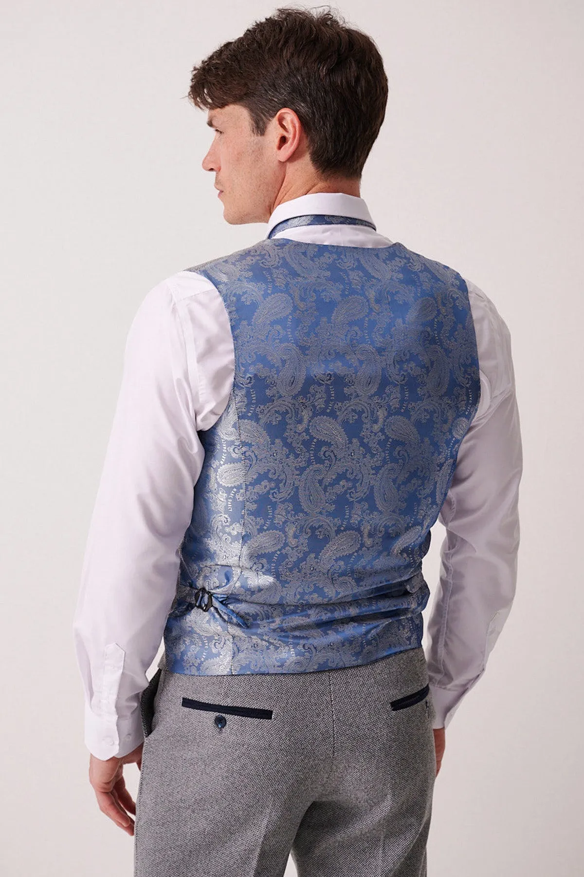 HAYDEN - Silver Blue Crossweave Waistcoat sold by Marc Darcy product image thumbnail 5