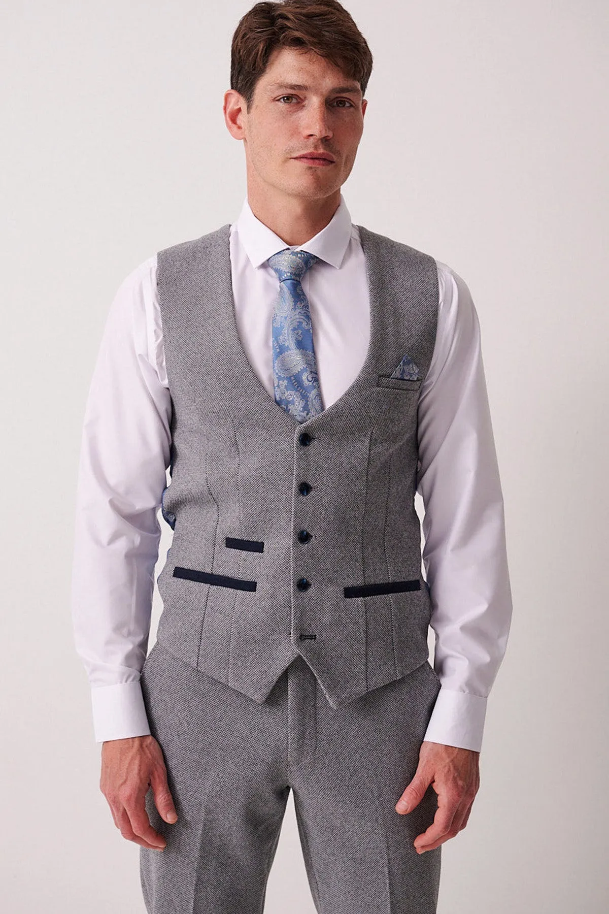 HAYDEN - Silver Blue Crossweave Waistcoat sold by Marc Darcy product image thumbnail 3