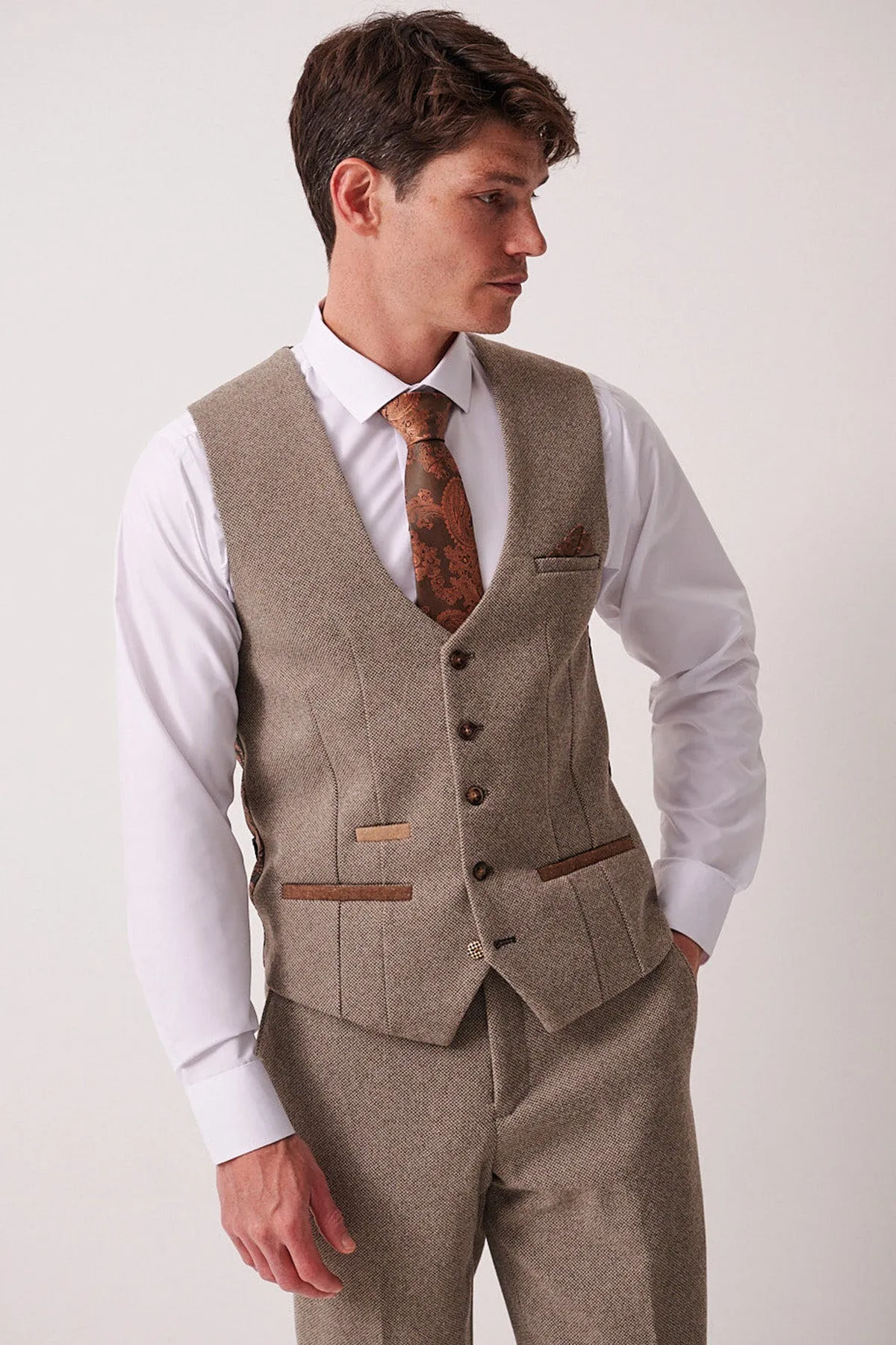 HAYDEN - Tan Crossweave Waistcoat sold by Marc Darcy product image thumbnail 5