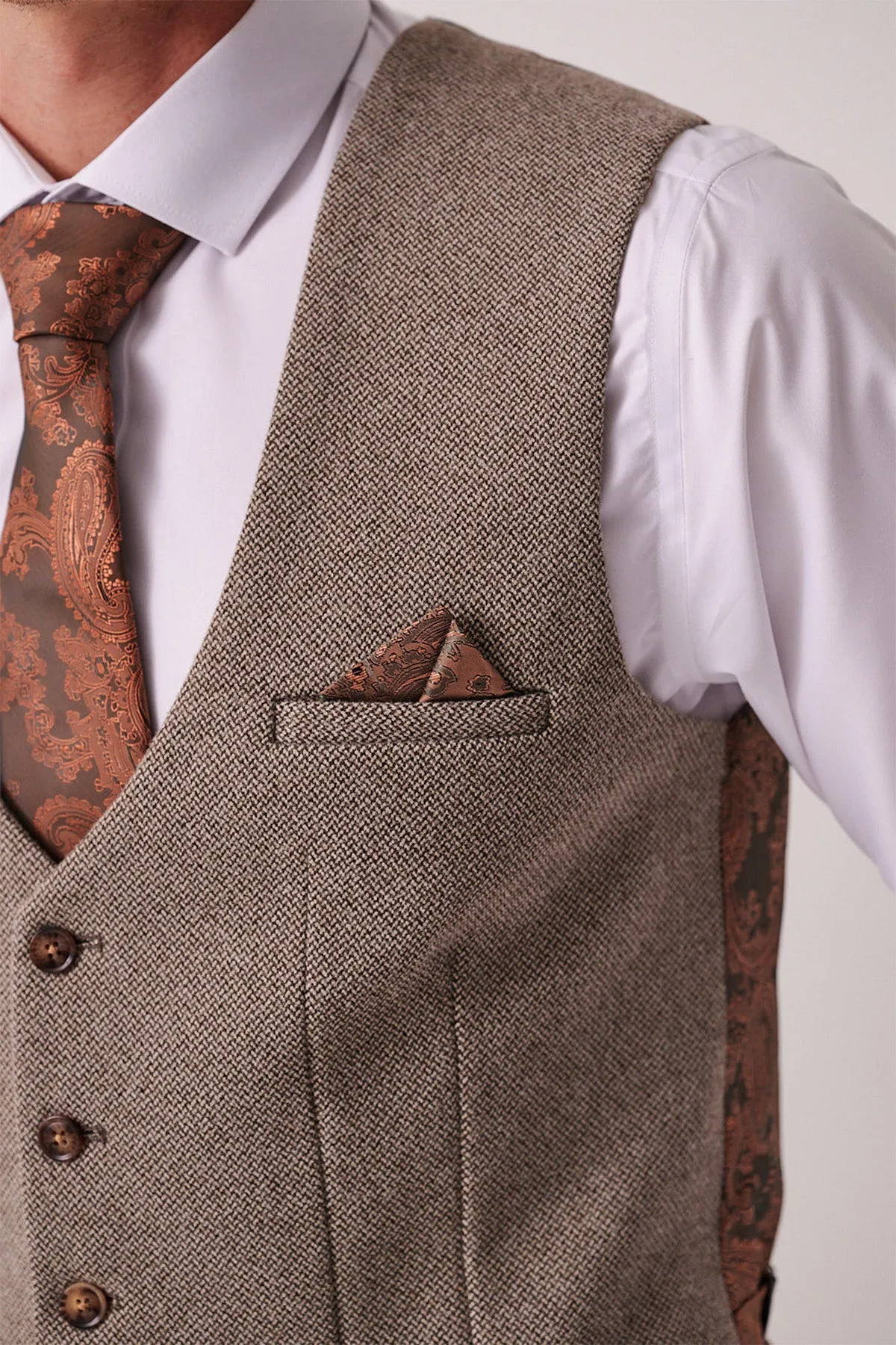 HAYDEN - Tan Crossweave Waistcoat sold by Marc Darcy product image thumbnail 2