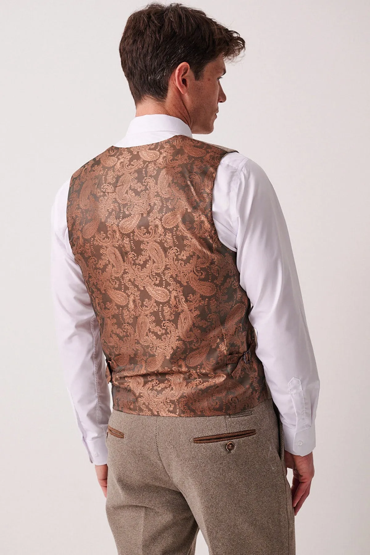 HAYDEN - Tan Crossweave Waistcoat sold by Marc Darcy product image thumbnail 4