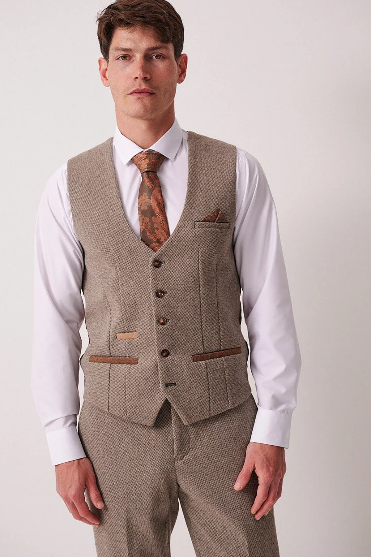 HAYDEN - Tan Crossweave Waistcoat sold by Marc Darcy product image thumbnail 3