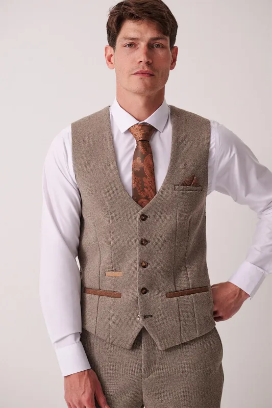 HAYDEN - Tan Crossweave Waistcoat made by Marc Darcy