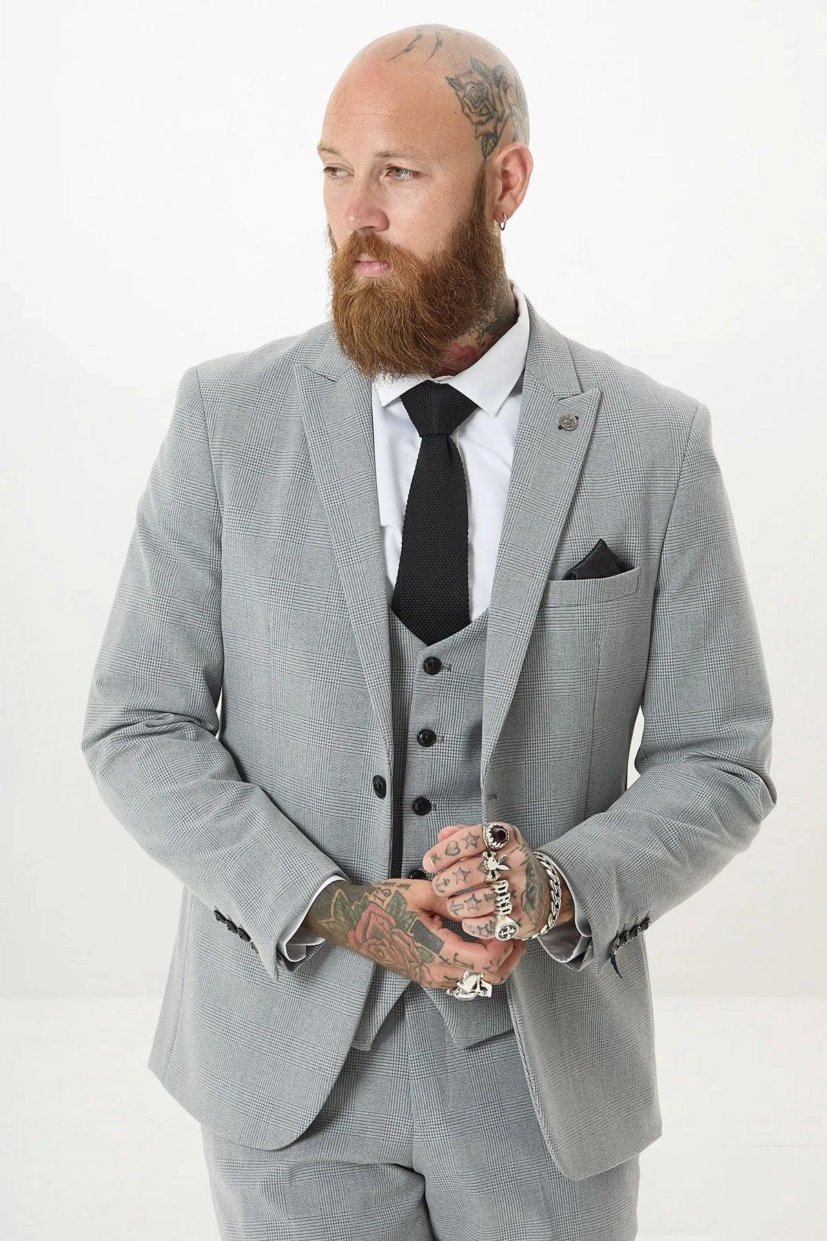 BROMLEY - Silver Grey Check Three Piece Suit sold by Marc Darcy product image thumbnail 3