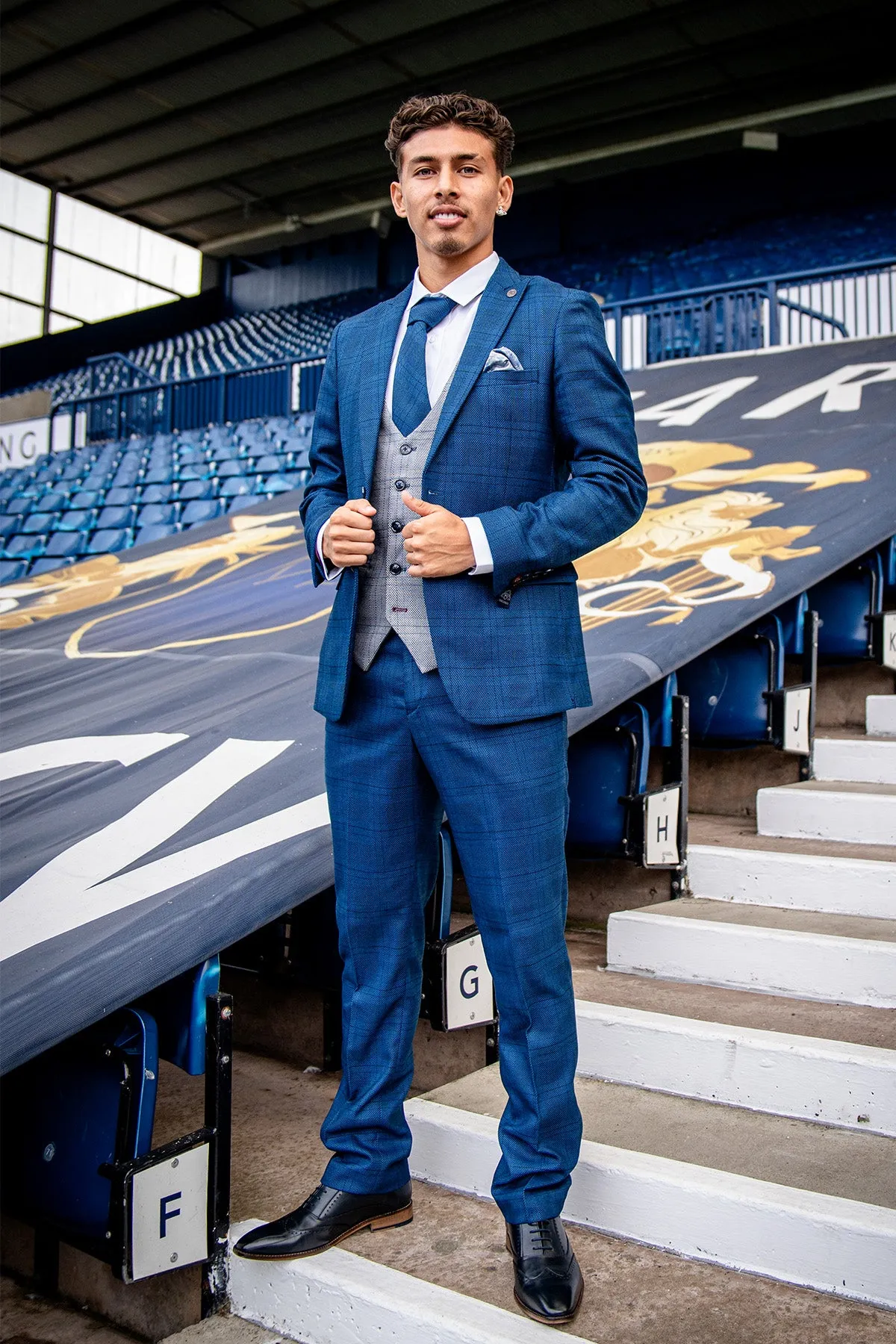 The WBA Collection - JERRY Blue Suit with Jerry Grey Waistcoat As Worn By Jeremy Sarmiento sold by Marc Darcy