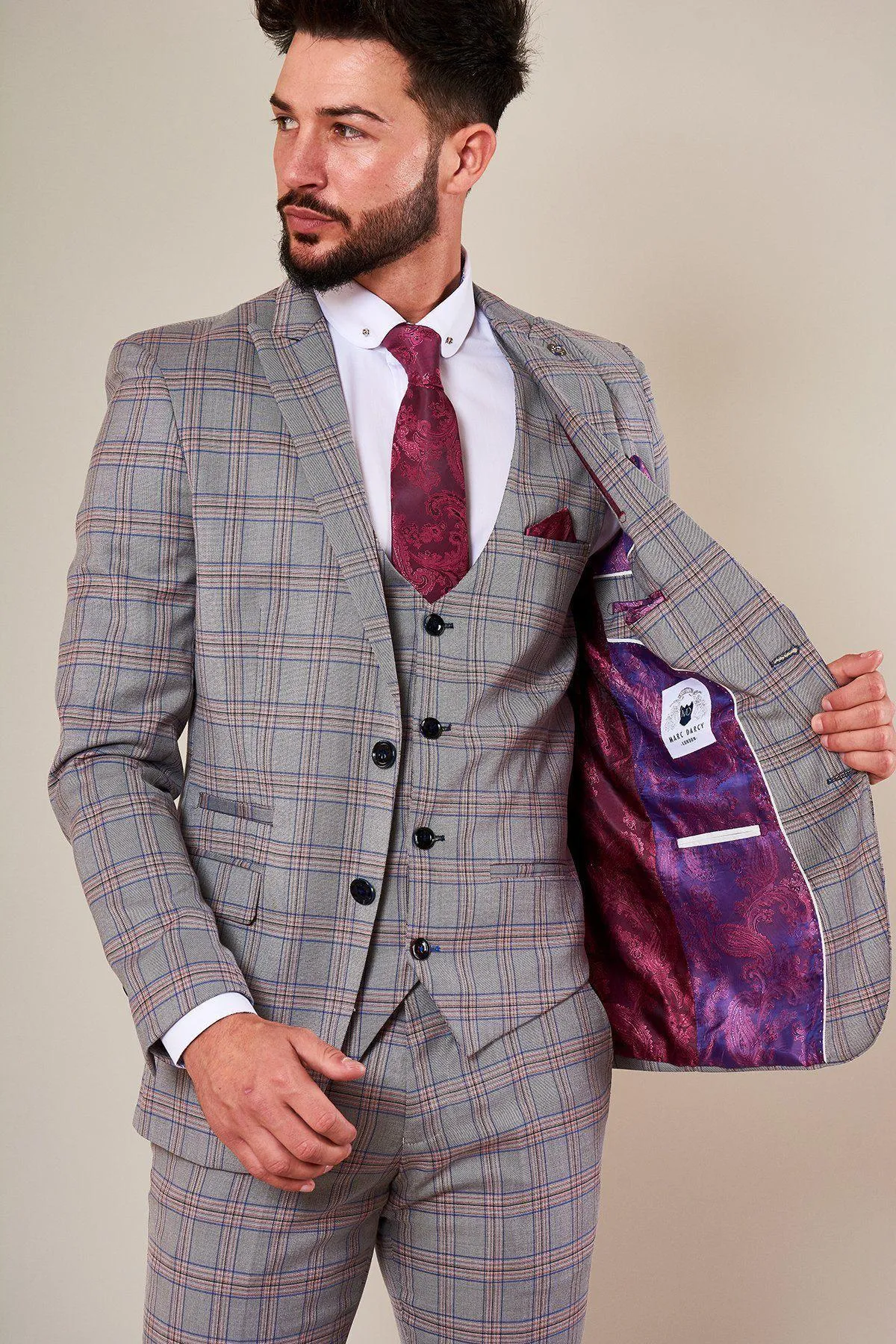 ALVIN - Grey Pink Check Blazer sold by Marc Darcy product image thumbnail 2