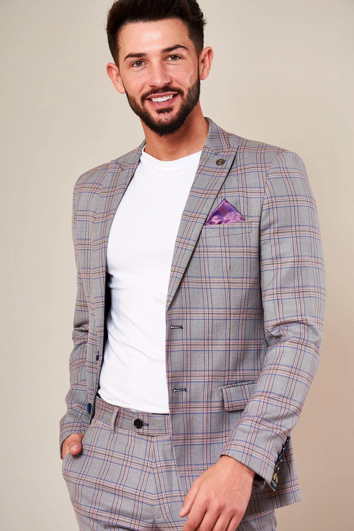 ALVIN - Grey Pink Check Blazer sold by Marc Darcy
