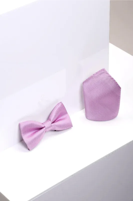 TB17 - Birdseye Print Bow Tie and Pocket Square Set In Pink sold by Marc Darcy