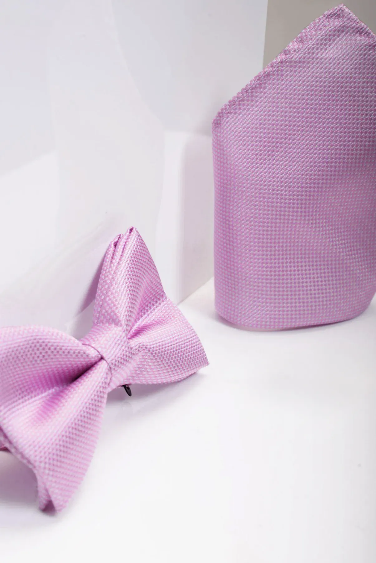 TB17 - Birdseye Print Bow Tie and Pocket Square Set In Pink sold by Marc Darcy product image thumbnail 3