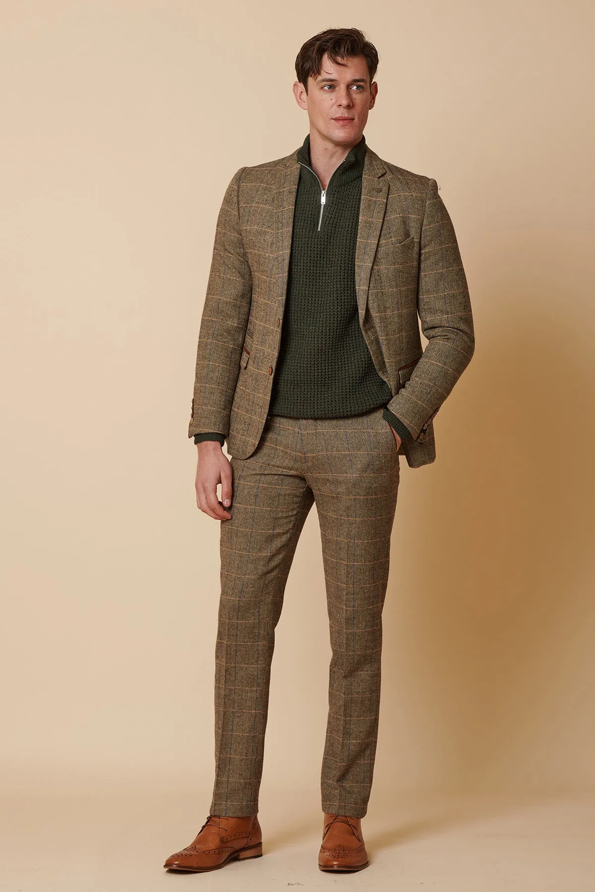 TED - Tan Tweed Check Two Piece Suit sold by Marc Darcy