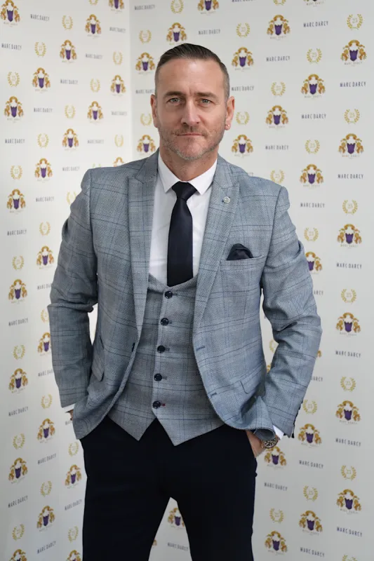 Actor Will Mellor in Jerry Grey Check Blazer & Waistcoat sold by Marc Darcy