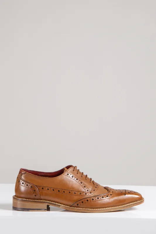 LARKIN - Mid Tan Leather Brogue Shoe sold by Marc Darcy