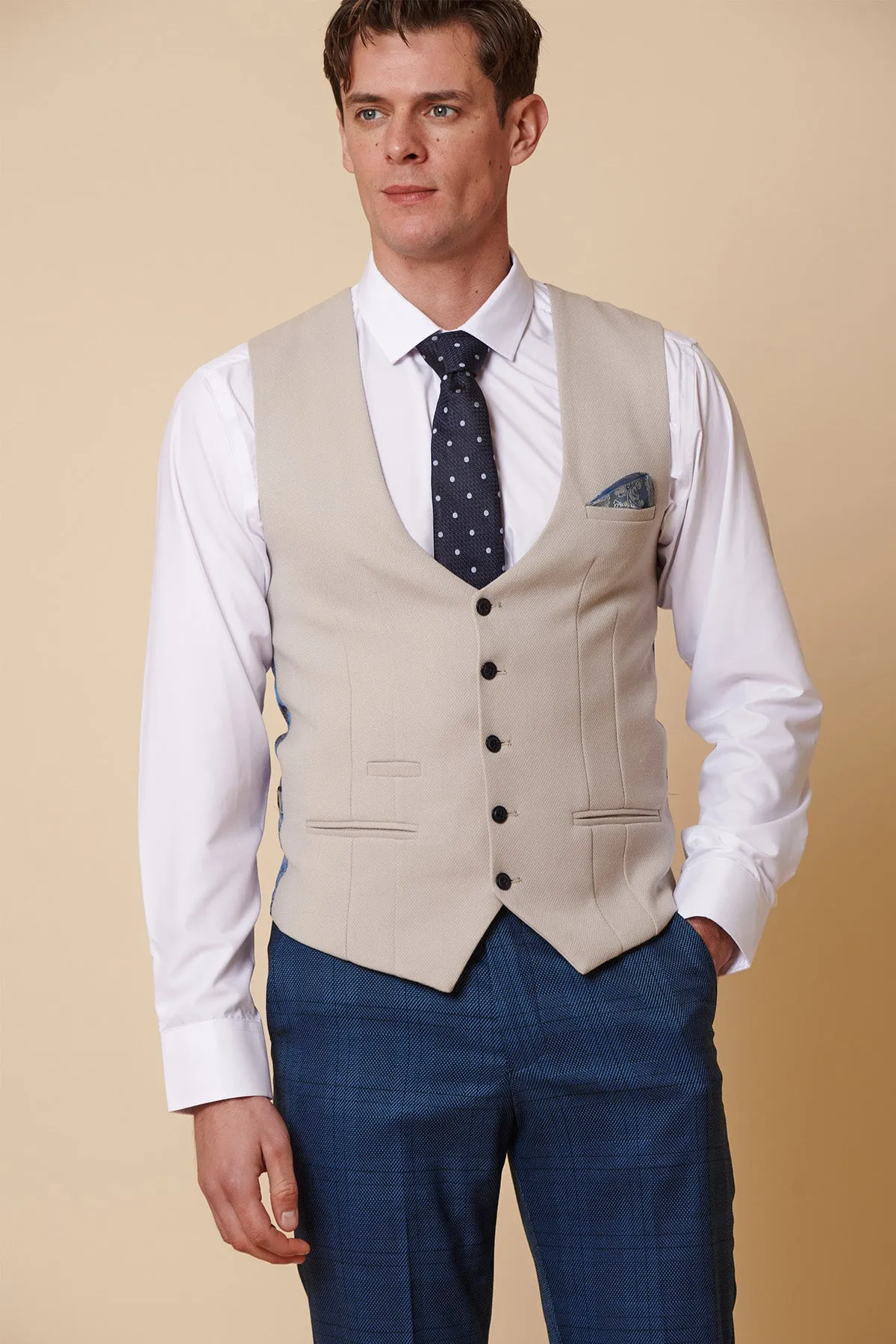 KELVIN - Stone Single Breasted Waistcoat sold by Marc Darcy