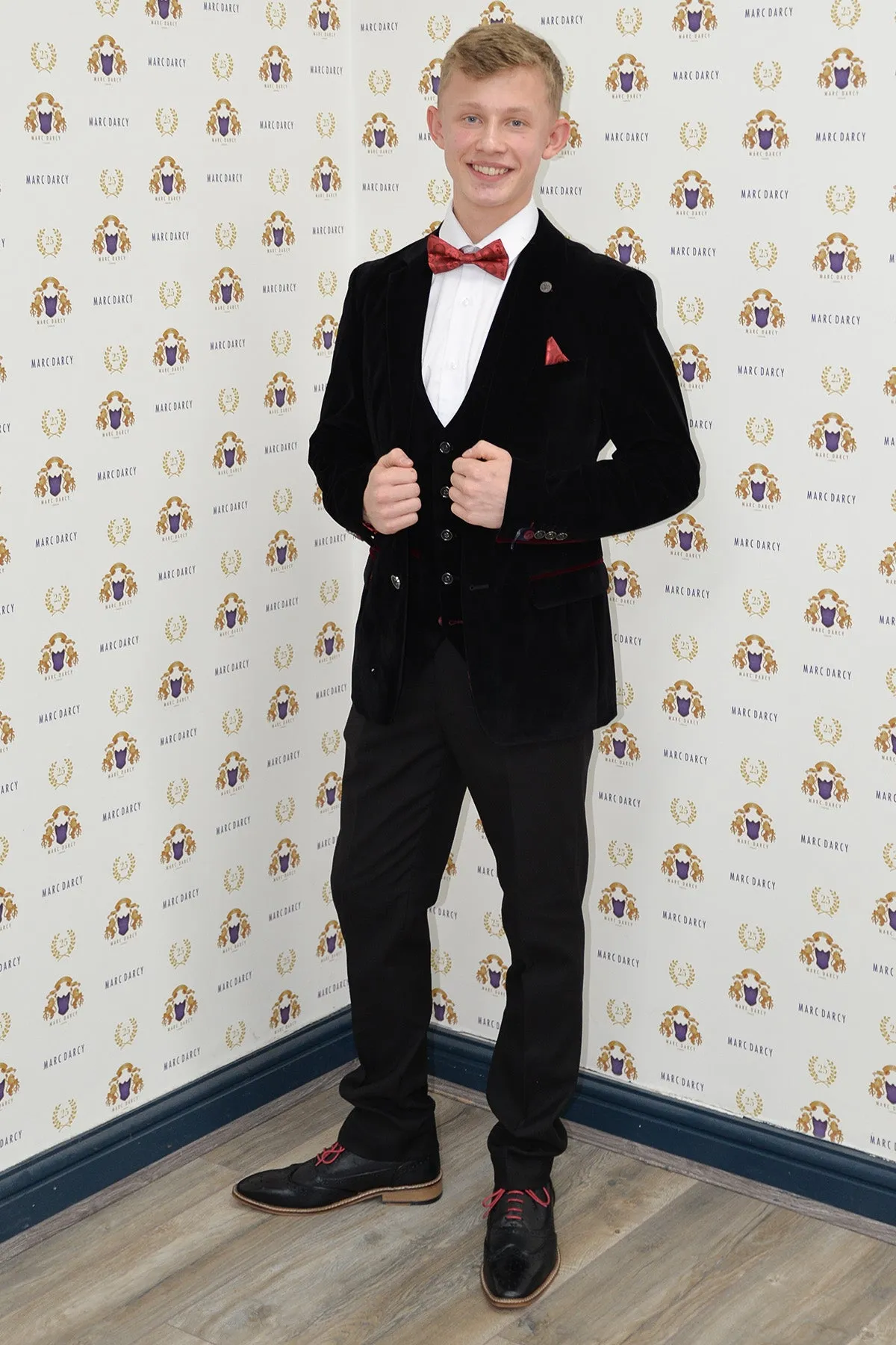 Coronation Street's Dylan Wilson (Liam McCheyne) In HUDSON Black Velvet Blazer & Waistcoat sold by Marc Darcy