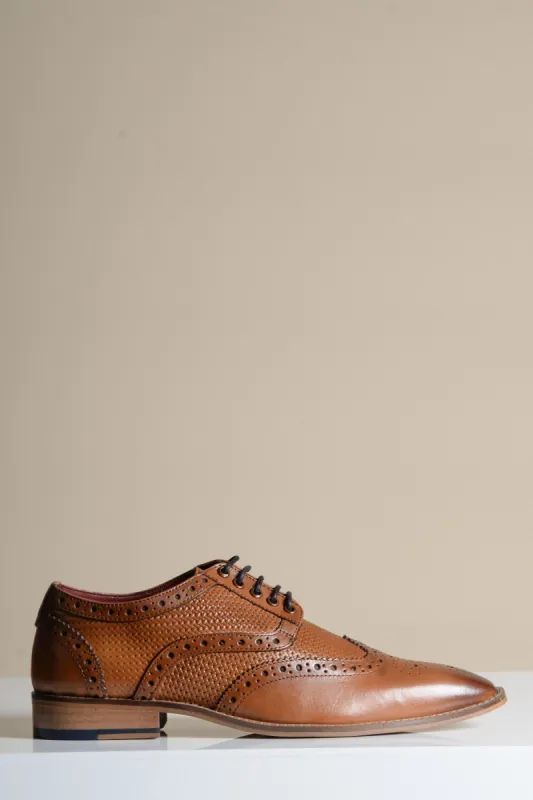 BRANDON - Dark Tan Leather Wingtip Brogue Shoe sold by Marc Darcy