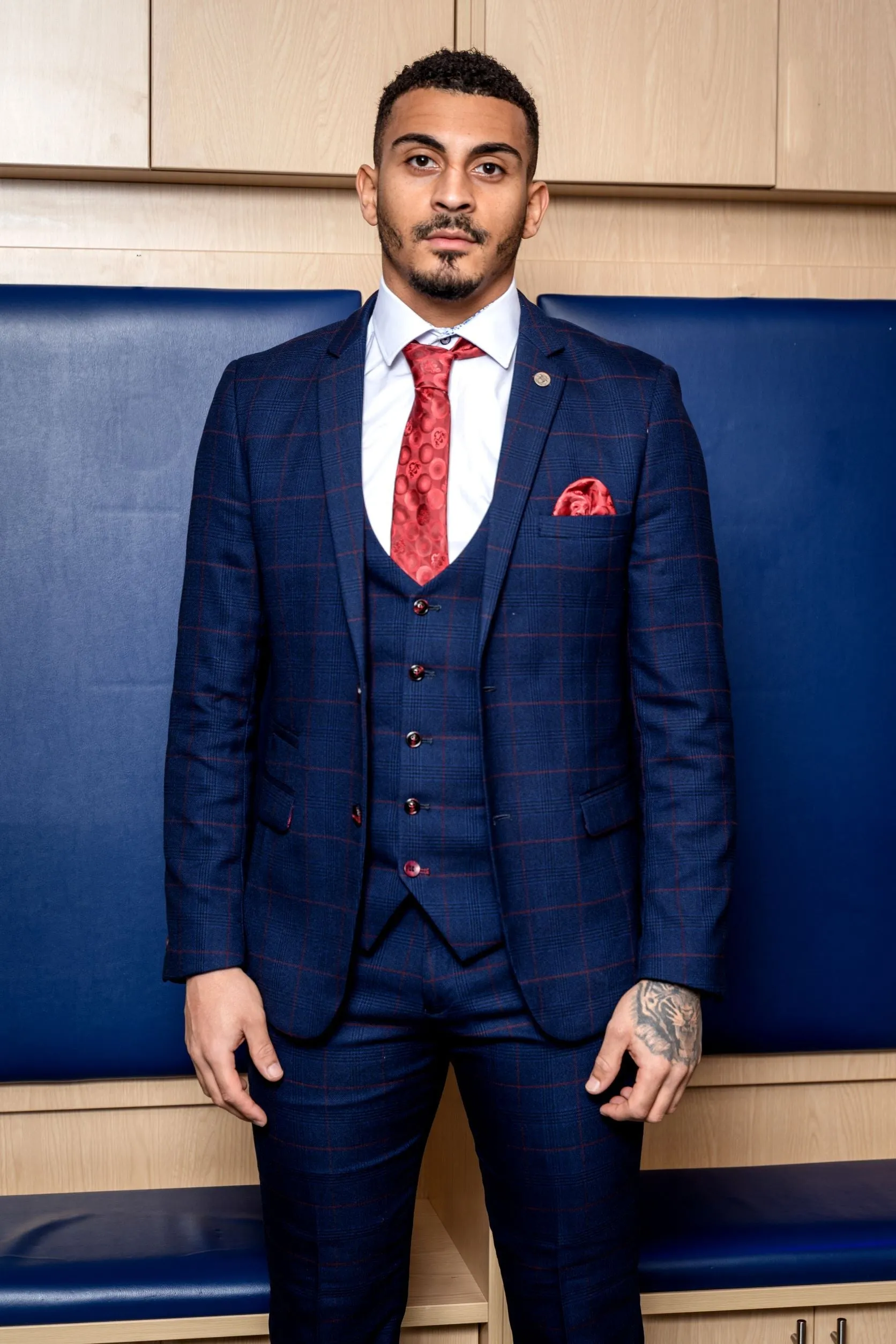 Edinson Navy Wine Check Suit As Worn By Karlan Grant sold by Marc Darcy product image thumbnail 3
