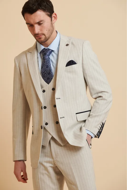 GRANT - Stone Pinstripe Blazer sold by Marc Darcy