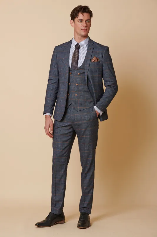 JENSON - Sky Blue Check Suit with Double Breasted Waistcoat sold by Marc Darcy