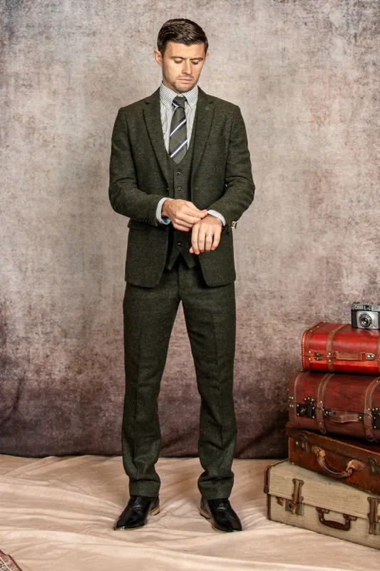 The WHU Collection - MARLOW Olive Green Tweed Three Piece Suit As Worn By Aaron Cresswell sold by Marc Darcy