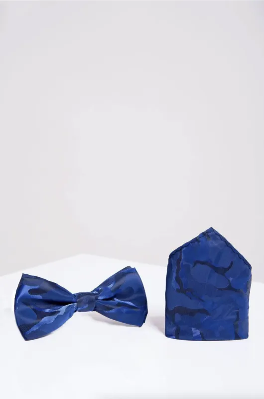 BT ARMY - Blue Camouflage Bow Tie and Pocket Square Set sold by Marc Darcy