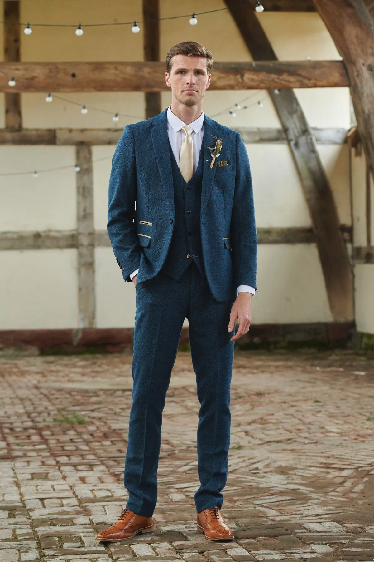 DION - Blue Tweed Check Three Piece Suit sold by Marc Darcy