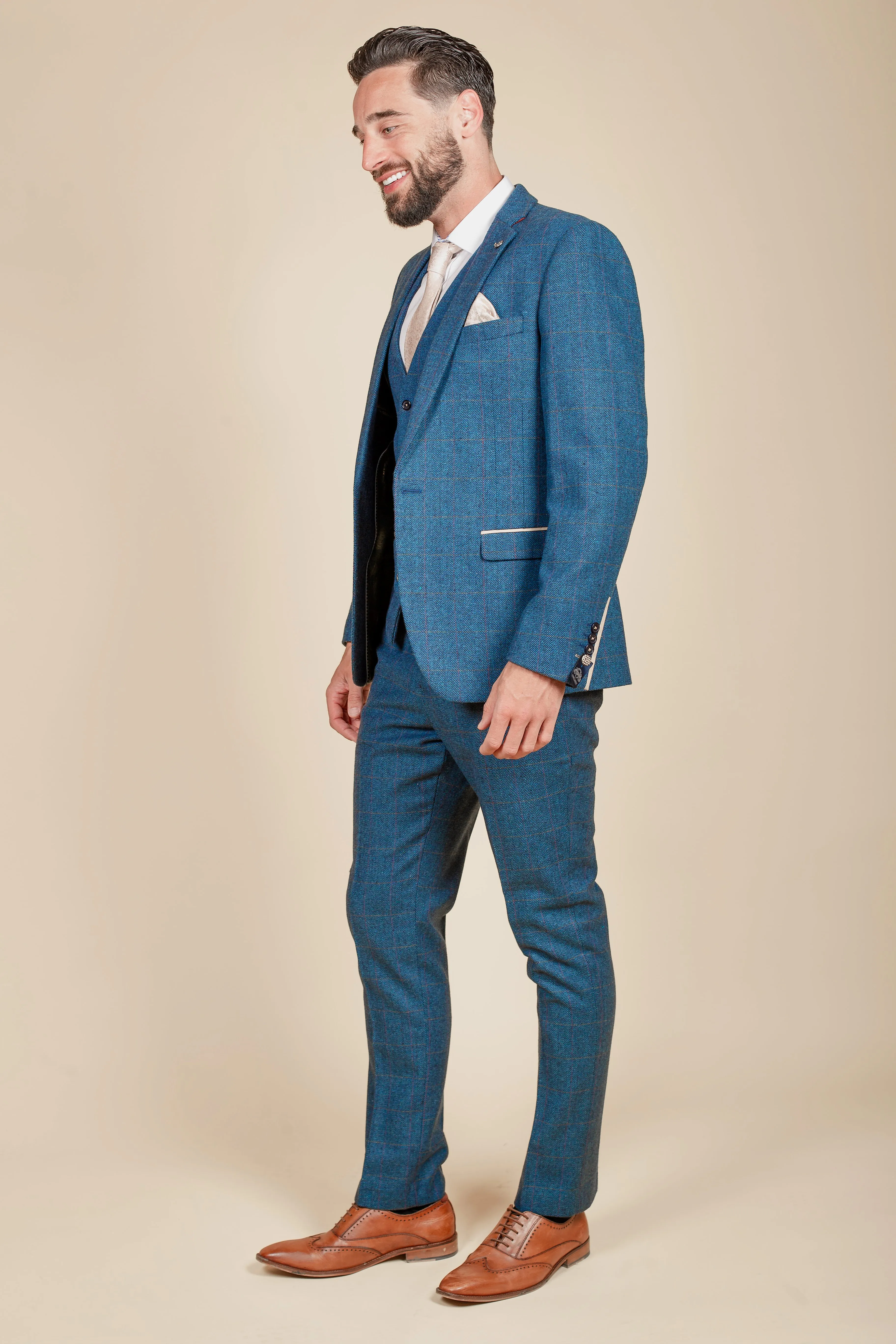 DION - Blue Tweed Check Three Piece Suit sold by Marc Darcy product image thumbnail 5