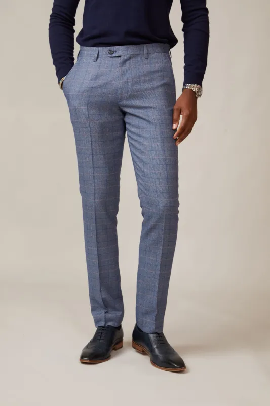 HILTON - Blue Tweed Check Trousers sold by Marc Darcy