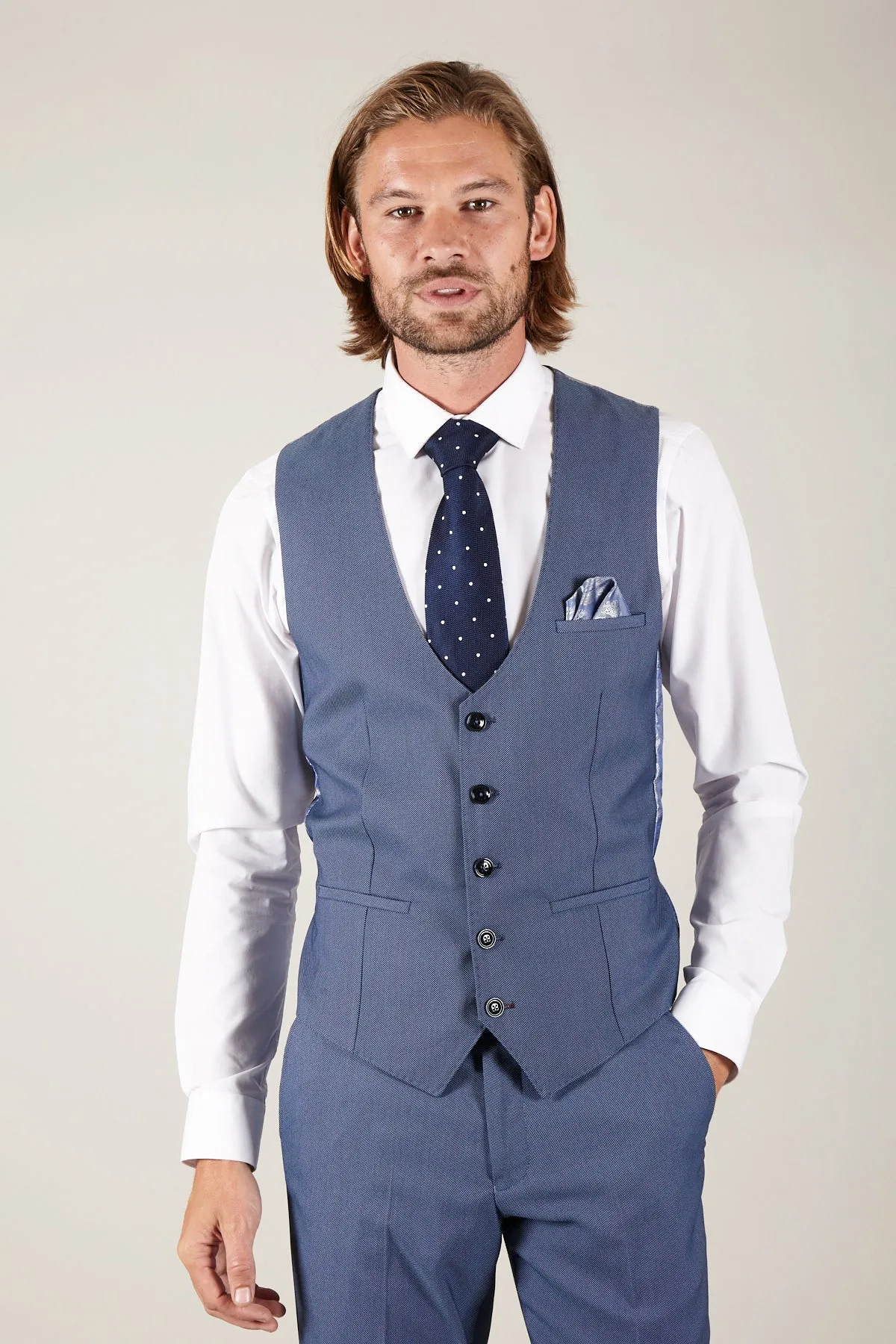 DANNY - Sky Single Breasted Waistcoat sold by Marc Darcy
