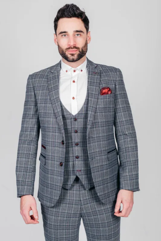 ENZO - Blue Grey Tweed Check Blazer sold by Marc Darcy