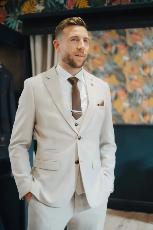 Former Newcastle United Defender Paul Dummett in HM5 Stone Three Piece Suit made by Marc Darcy