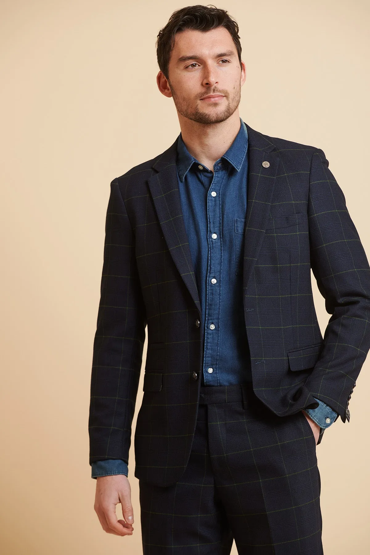 EDINSON - Navy Green Check Blazer sold by Marc Darcy product image thumbnail 5