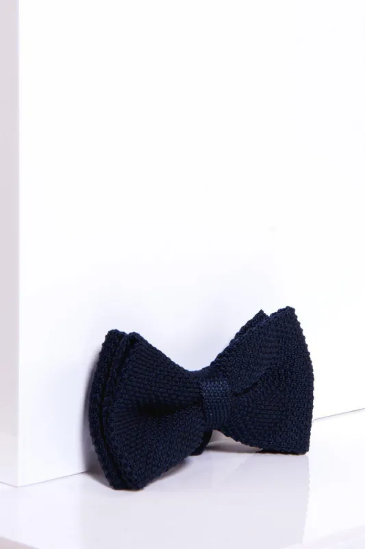 KB - Knitted Double Layer Bow Tie In Navy sold by Marc Darcy