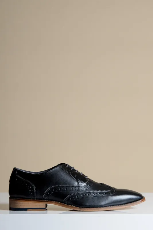 MARCO - Black Grey Leather Wingtip Oxford Shoe sold by Marc Darcy