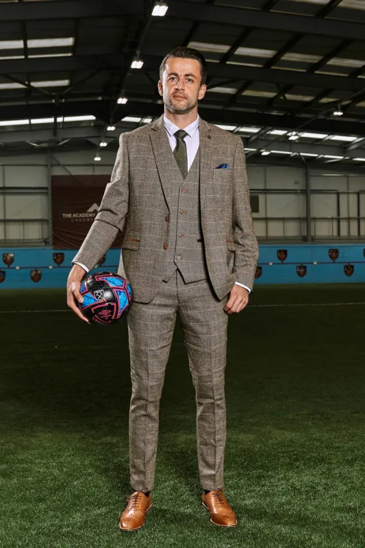 The WHU Collection - TED Tan Tweed Check Three Piece Suit As Worn By Lukasz Fabianski made by Marc Darcy