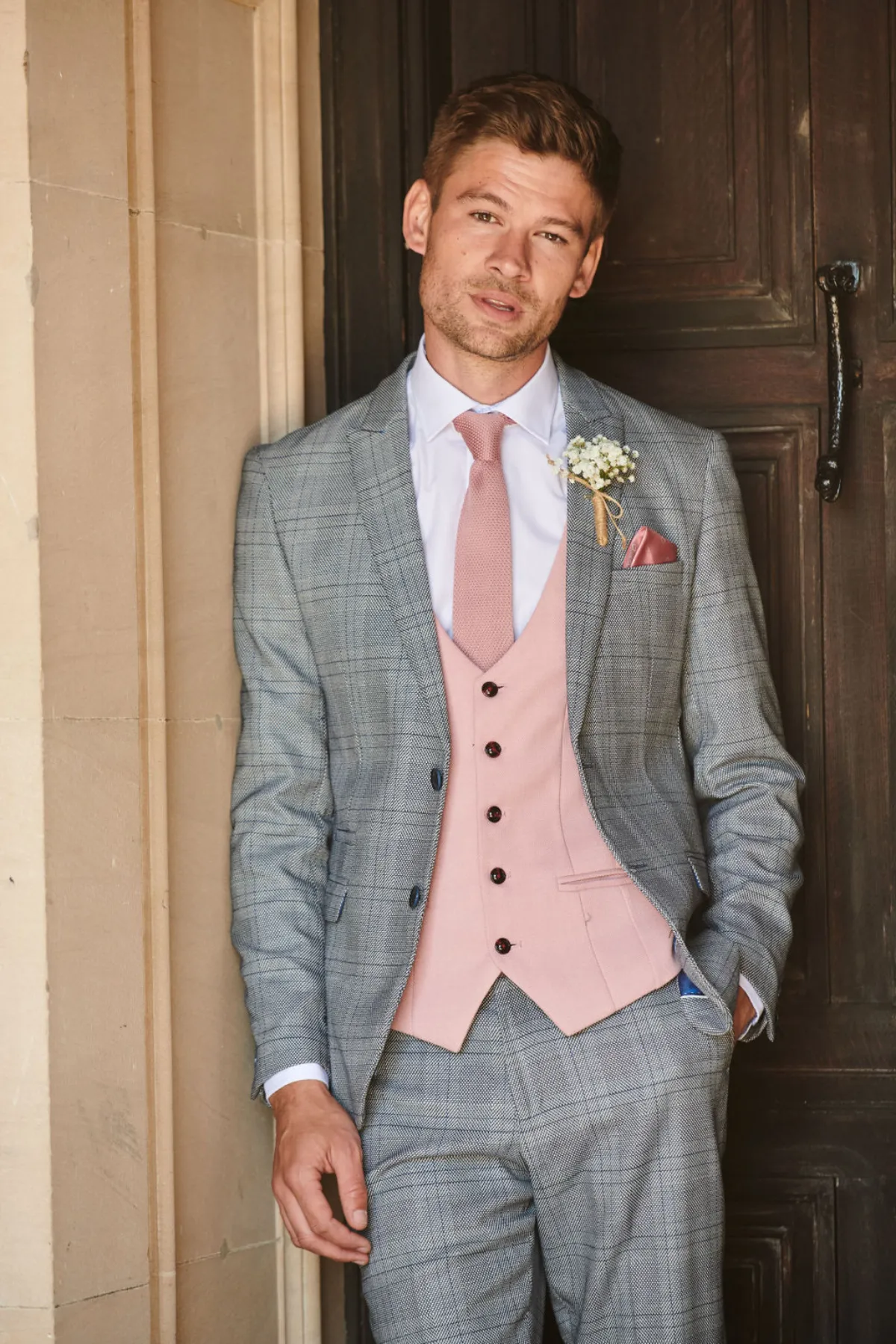 JERRY - Grey Check Suit With Kelvin Pink Waistcoat sold by Marc Darcy product image thumbnail 2
