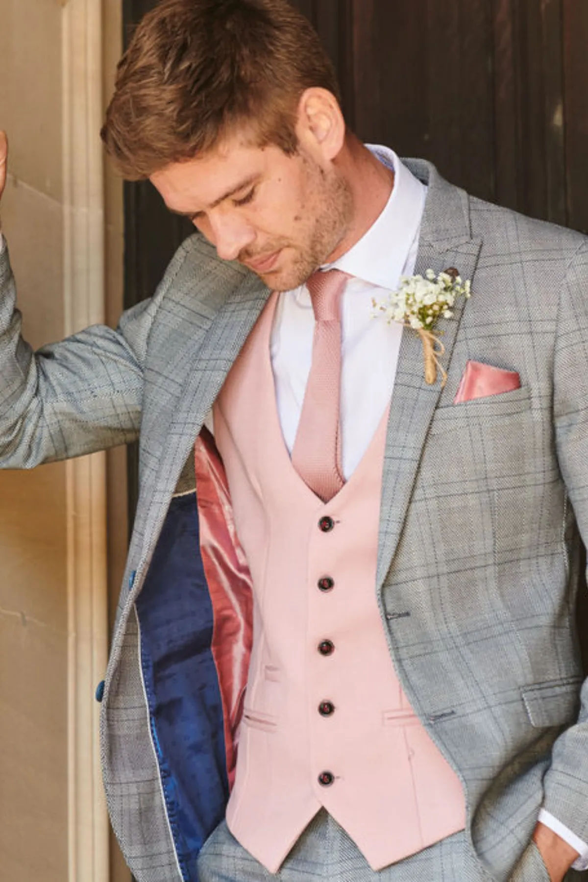 JERRY - Grey Check Suit With Kelvin Pink Waistcoat sold by Marc Darcy product image thumbnail 4