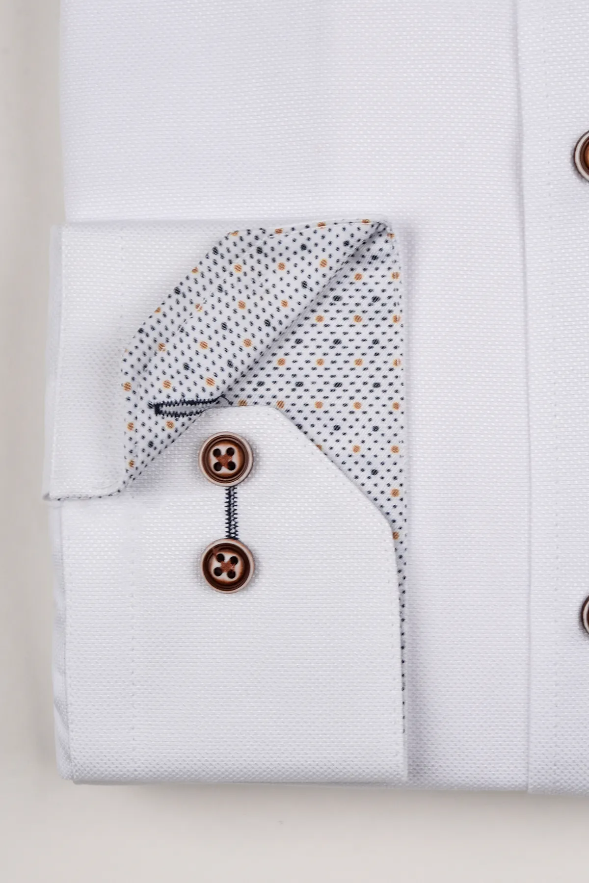 ARCHIE - White Grandad Collar Shirt With Tan Buttons sold by Marc Darcy product image thumbnail 4