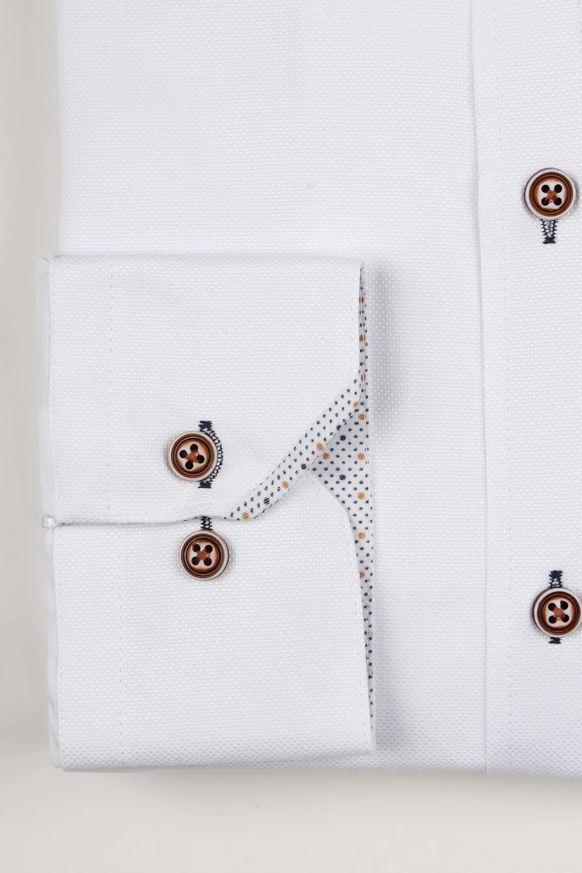 ARCHIE - White Grandad Collar Shirt With Tan Buttons sold by Marc Darcy product image thumbnail 5