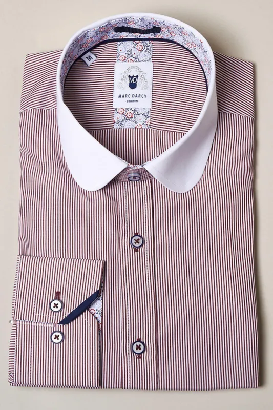 SHELBY - Wine Stripe Penny Collar Shirt made by Marc Darcy