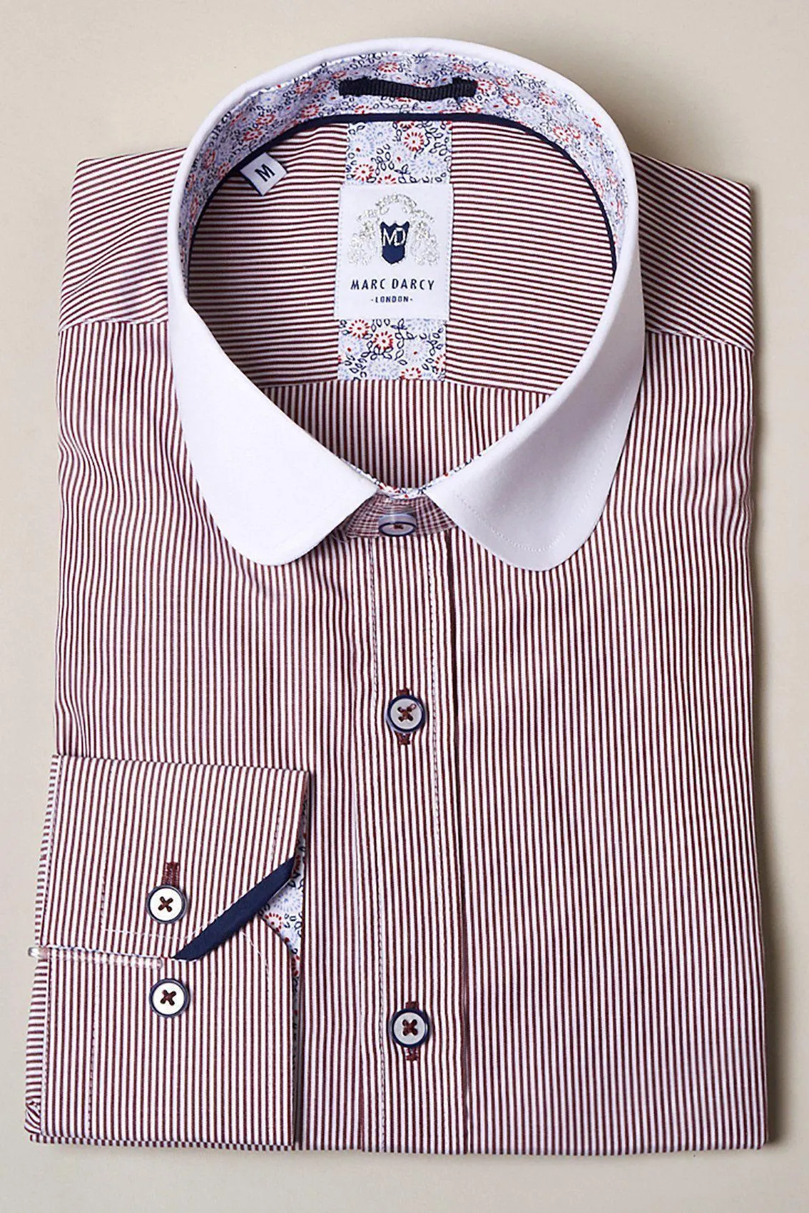 SHELBY - Wine Stripe Penny Collar Shirt sold by Marc Darcy